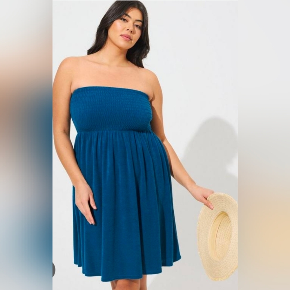 torrid Teal Strapless Smocked Sundress